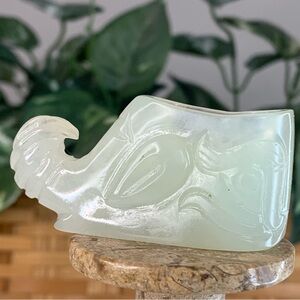 Chinese Nephrite Celadon Hetian Jade Elephant CUP Vessel Shoe Figurine 2.4" VTG